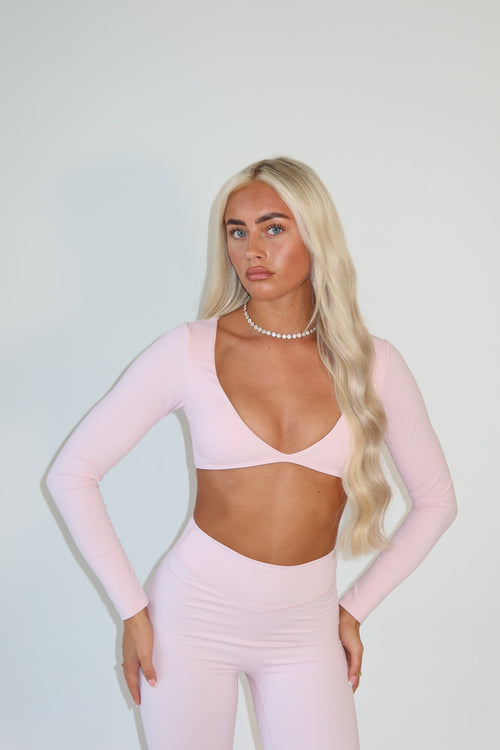 Baby Pink Deep V Long Sleeved Top