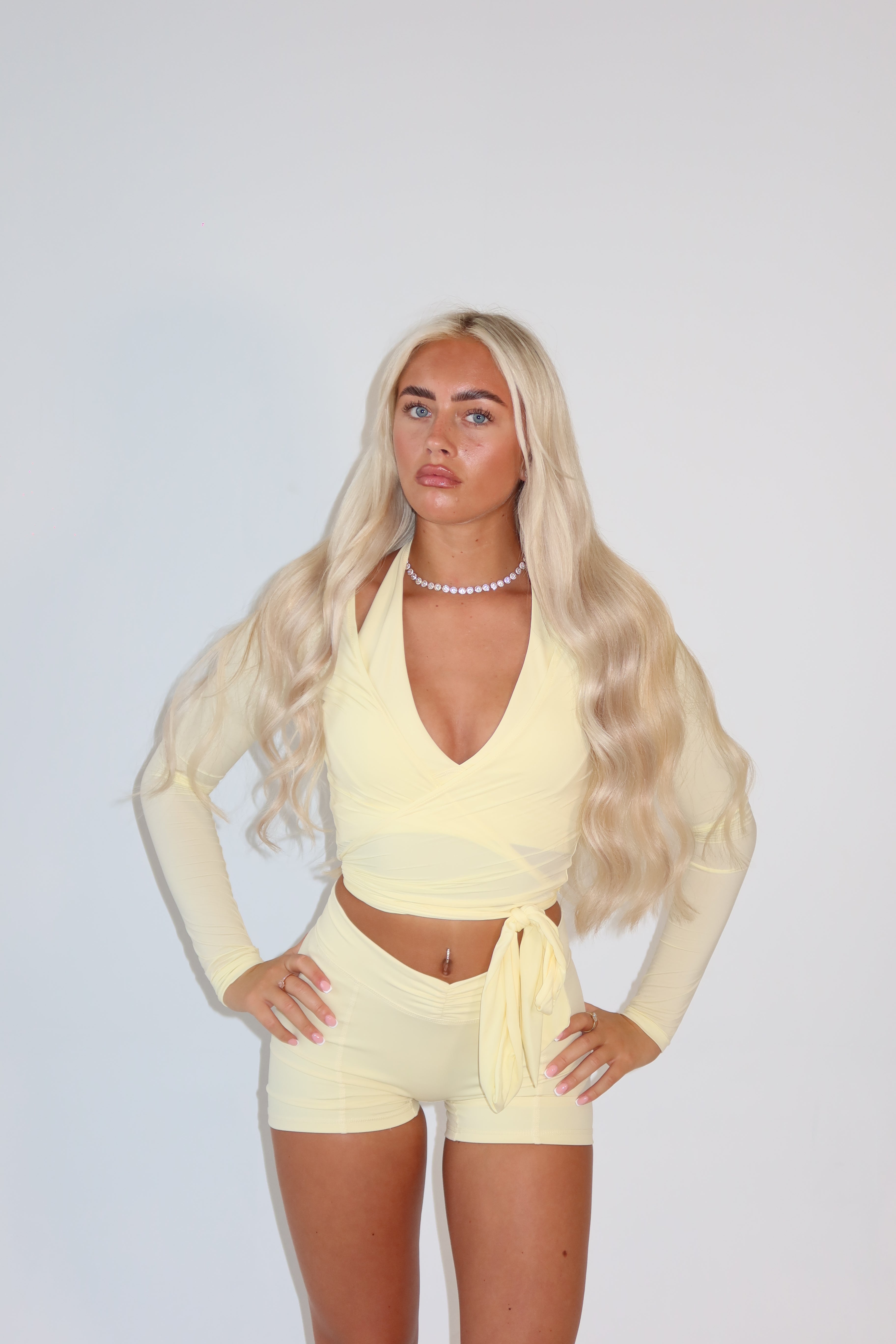 Butter Yellow Slinky Wrap Top