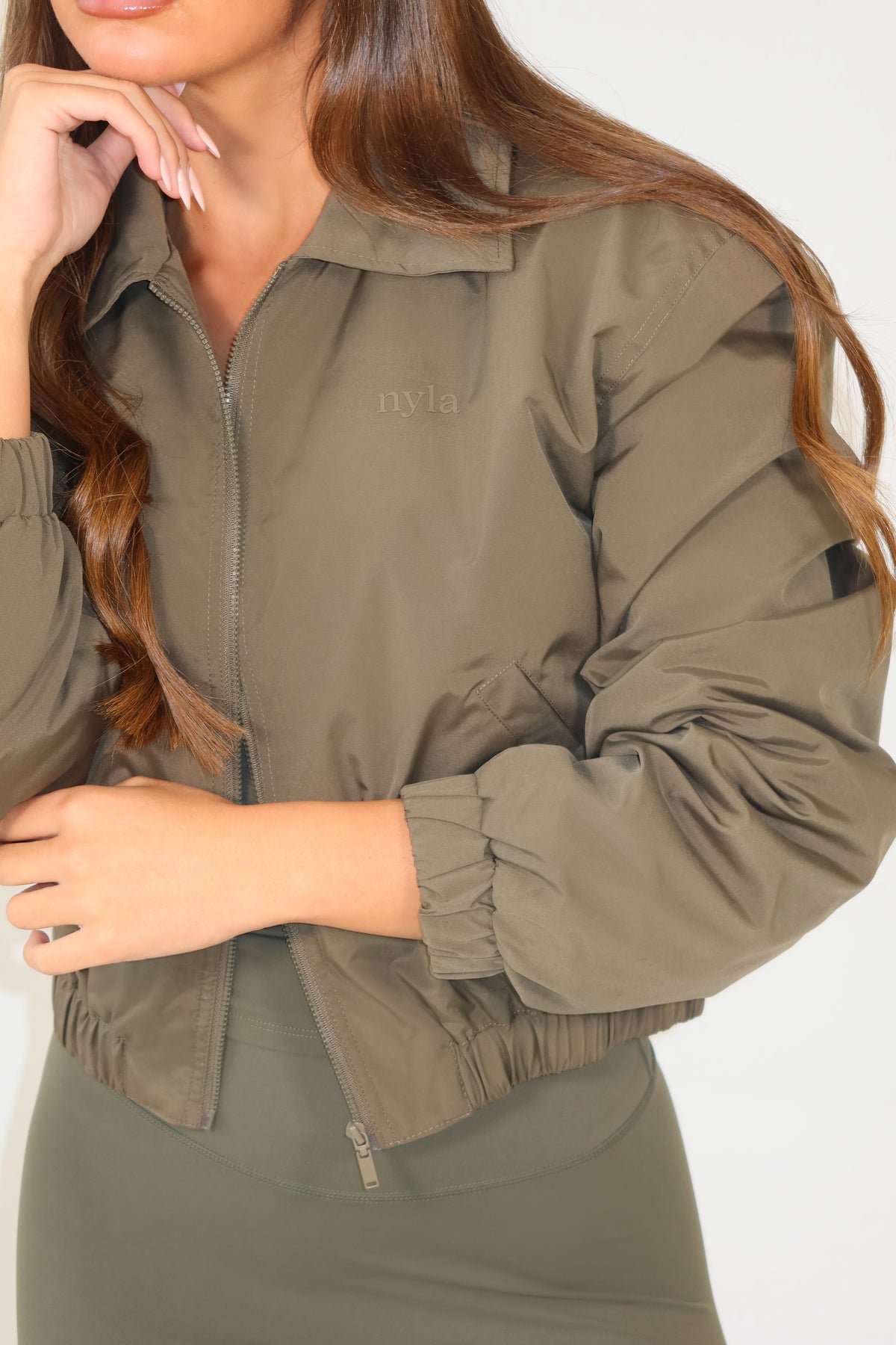 Khaki Oversized Bomber Jacket