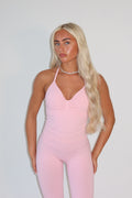 Candy Pink Sculpted Halter Neck Top