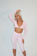 Baby Pink Deep V Long Sleeved Top