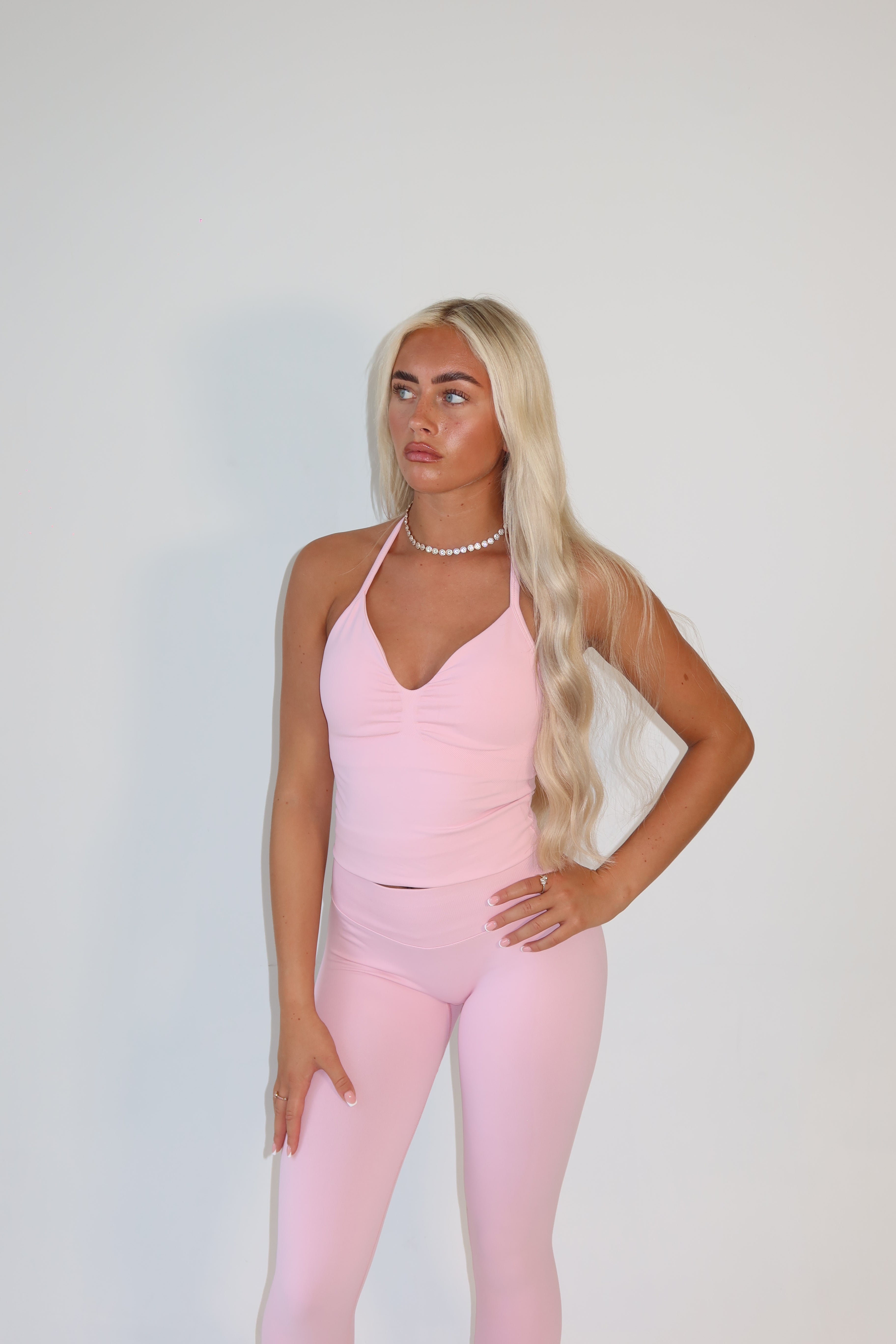 Candy Pink Sculpted Halter Neck Top