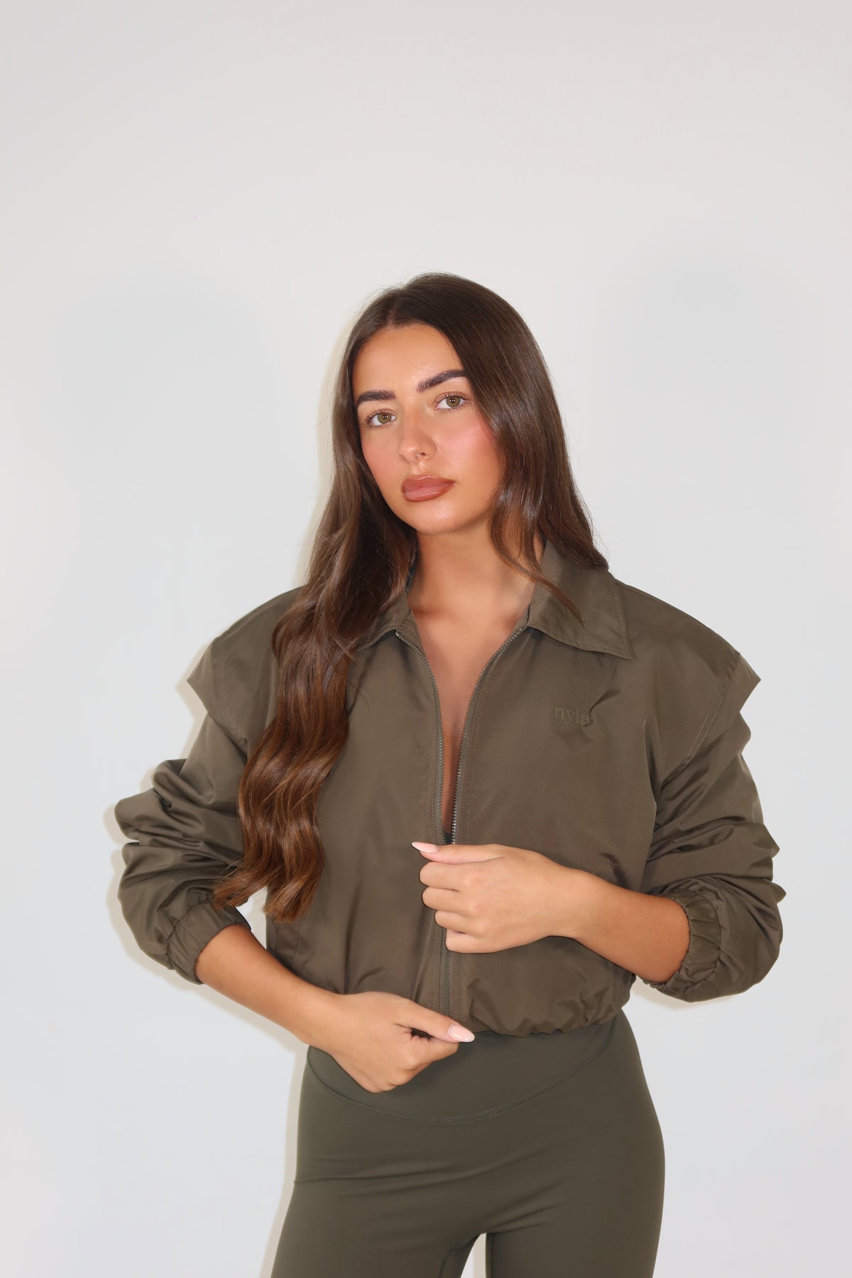 Khaki Oversized Bomber Jacket