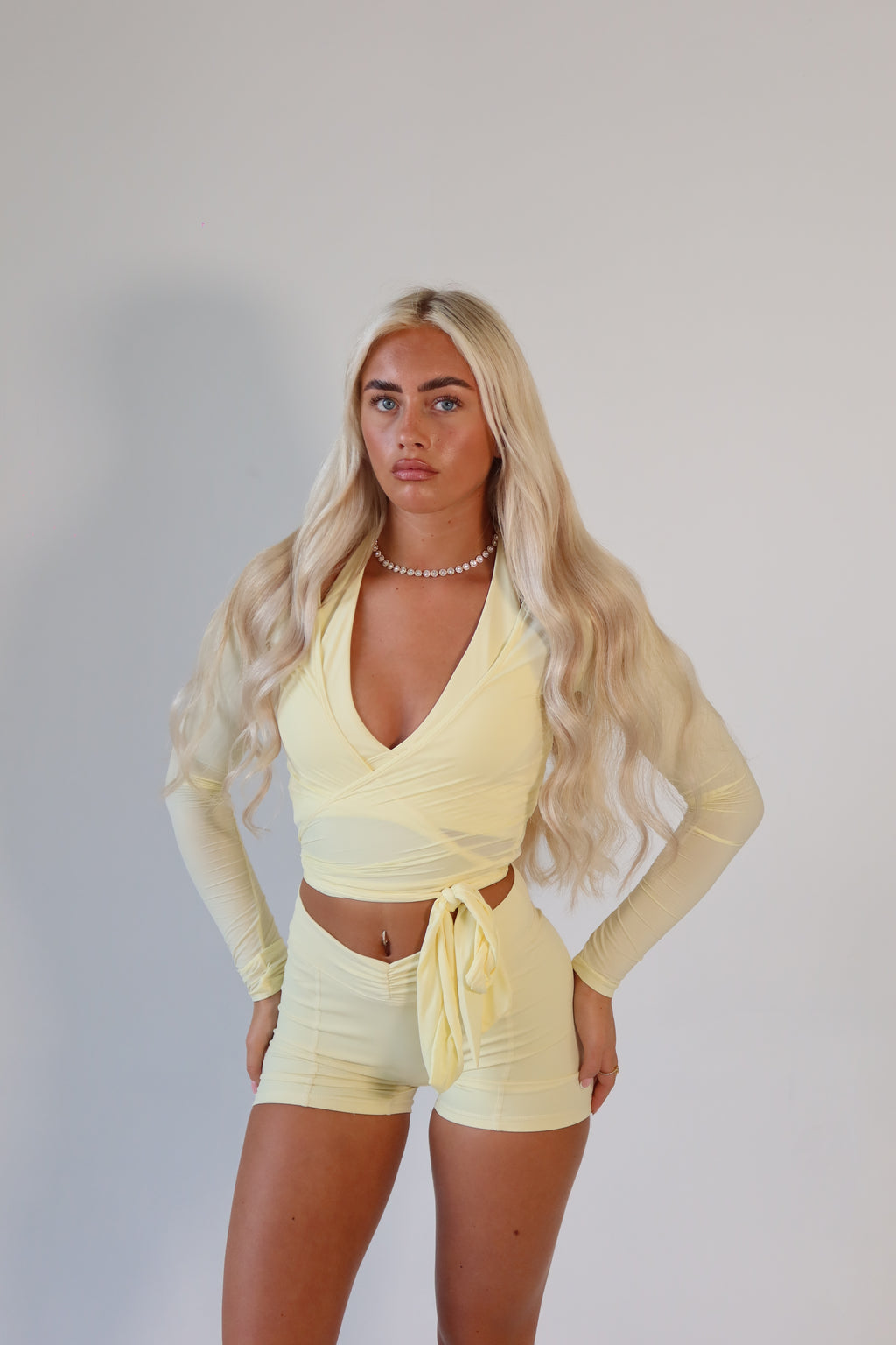 Butter Yellow Slinky Wrap Top