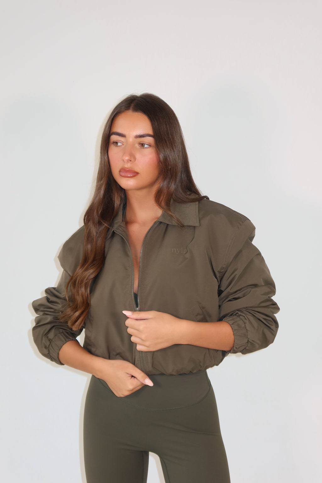Khaki Oversized Bomber Jacket