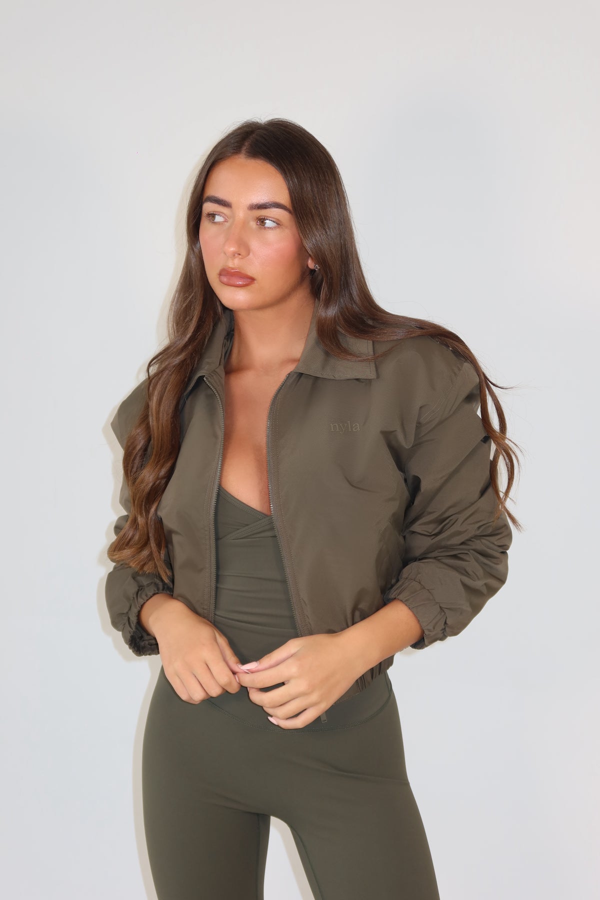 Khaki Oversized Bomber Jacket